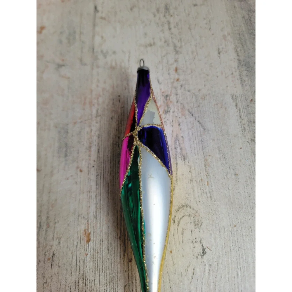 Vintage rainbow blocked glass ornament Xmas glitter unique home